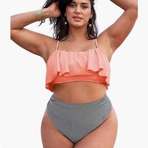 Cupshe Ruffle Top Bikini Coral Ruffle Top size 2x
